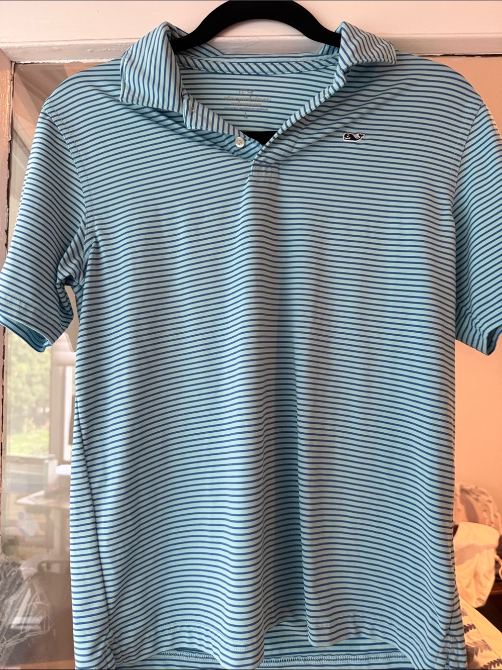 Vineyard Vines Boys Light Blue Polo with Navy Stripes
